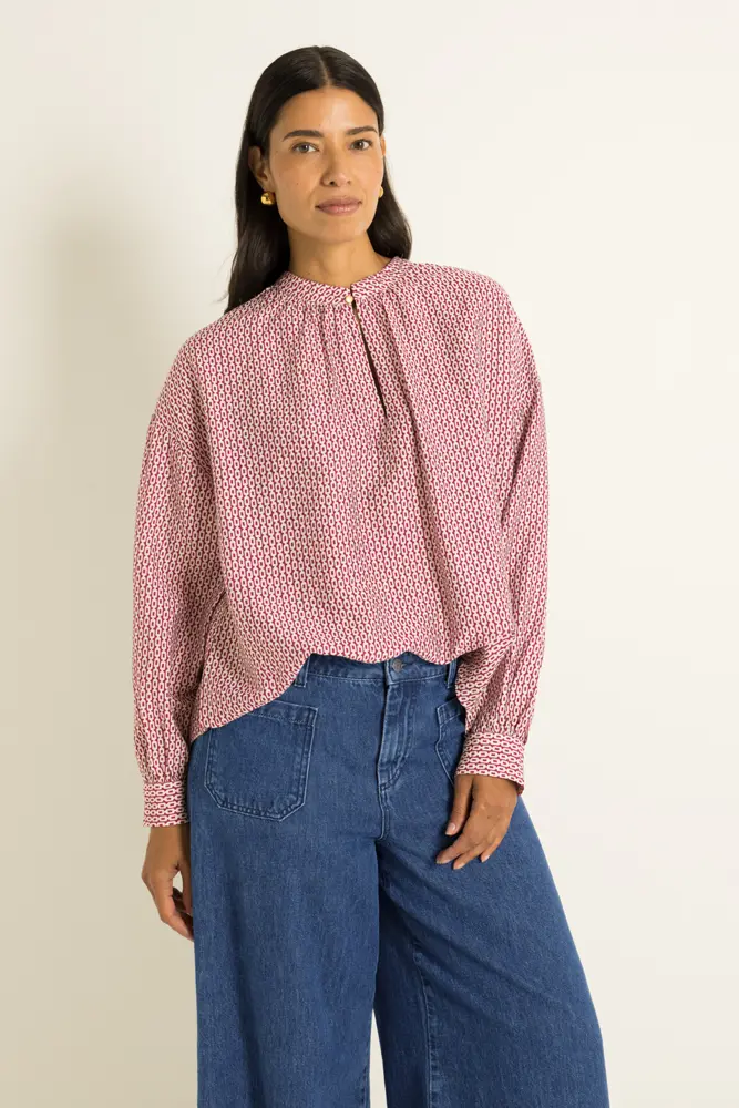 Blouse met grafische print en pofmouwen