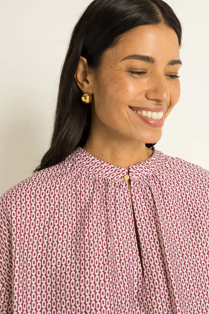 Blouse met grafische print en pofmouwen
