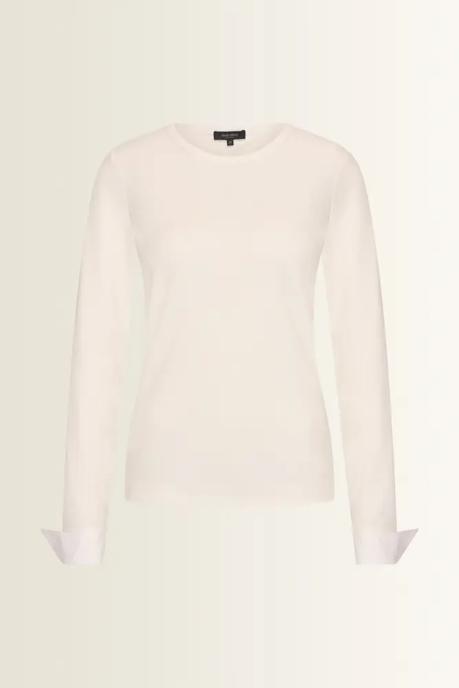 Ribtop met poplin manchetten