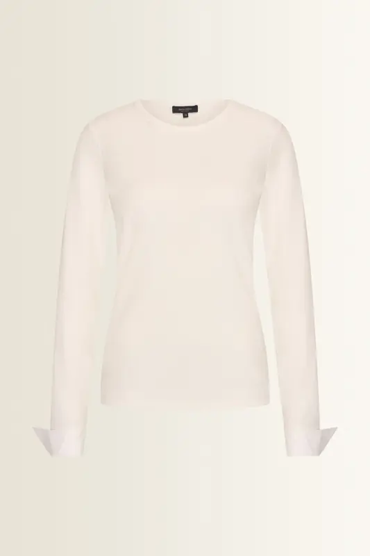 Ribtop met poplin manchetten