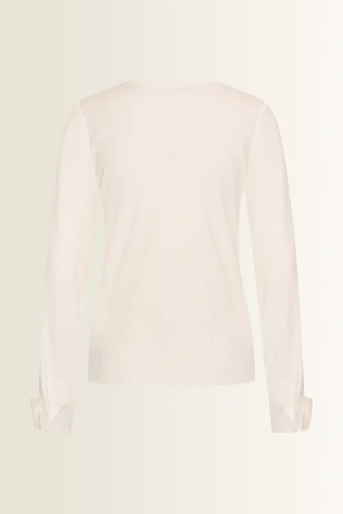Ribtop met poplin manchetten
