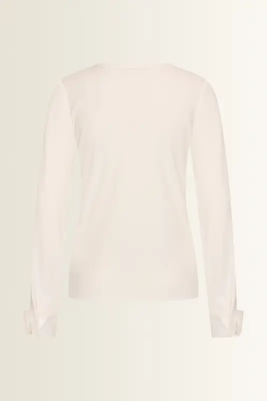 Ribtop met poplin manchetten