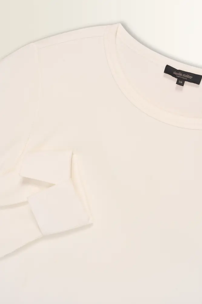 Ribtop met poplin manchetten