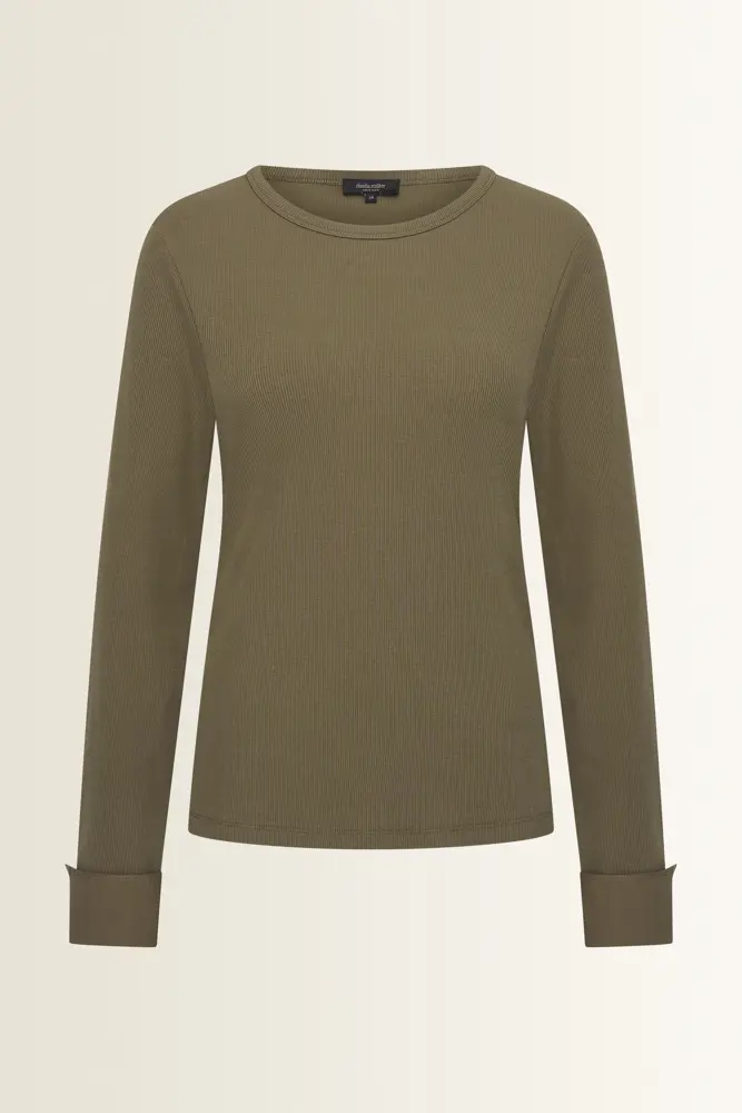 Ribtop met poplin manchetten