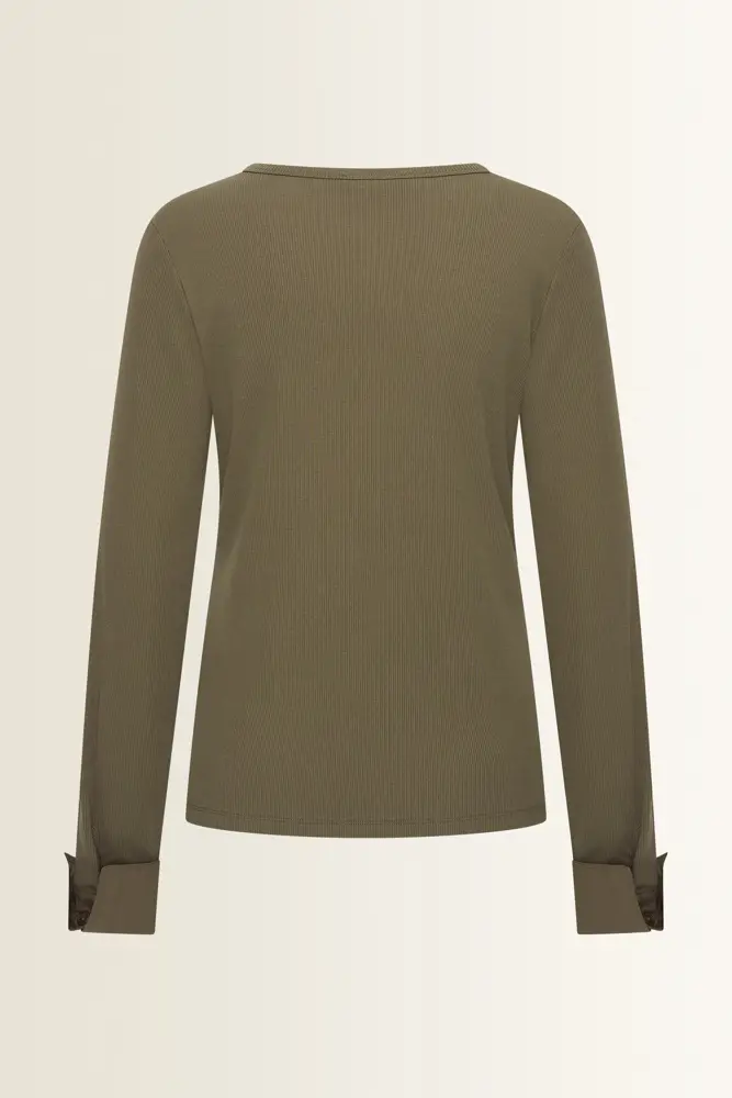 Ribtop met poplin manchetten
