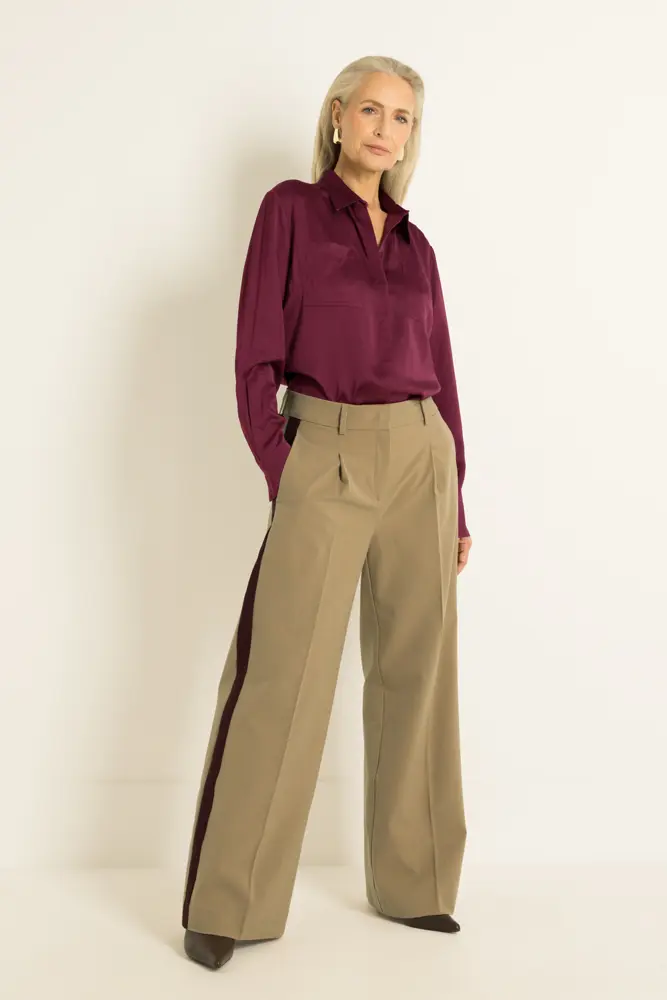Wide-leg pantalon met contrastbies