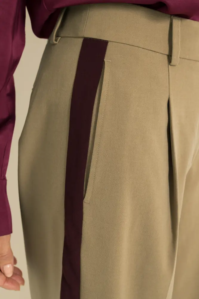 Wide-leg pantalon met contrastbies