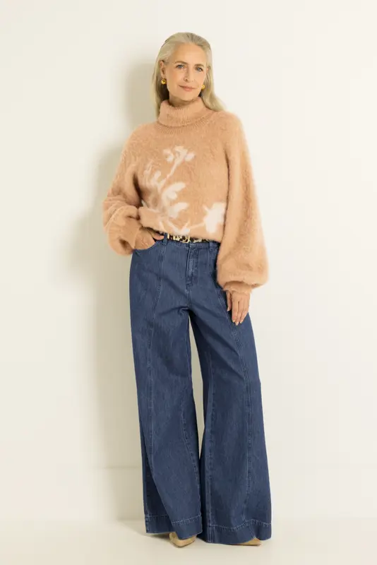Wide-leg jeans met sierstiksels