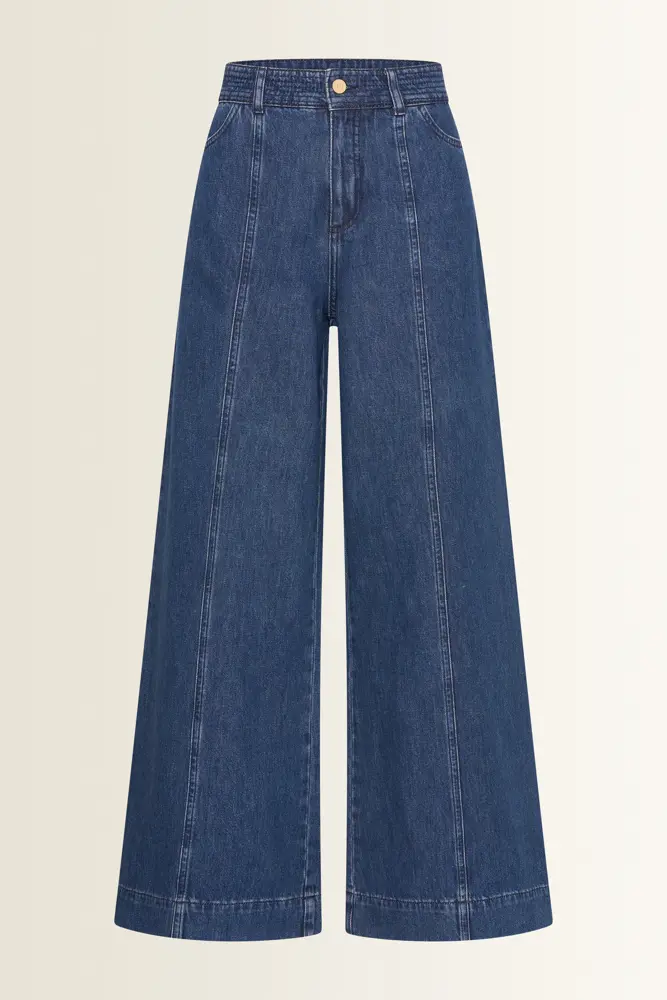 Wide-leg jeans met sierstiksels