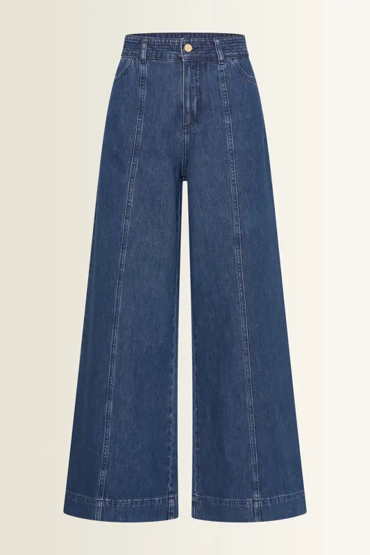 Wide-leg jeans met sierstiksels