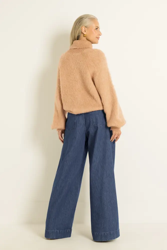 Wide-leg jeans met sierstiksels