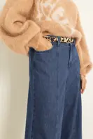 Wide-leg jeans met sierstiksels
