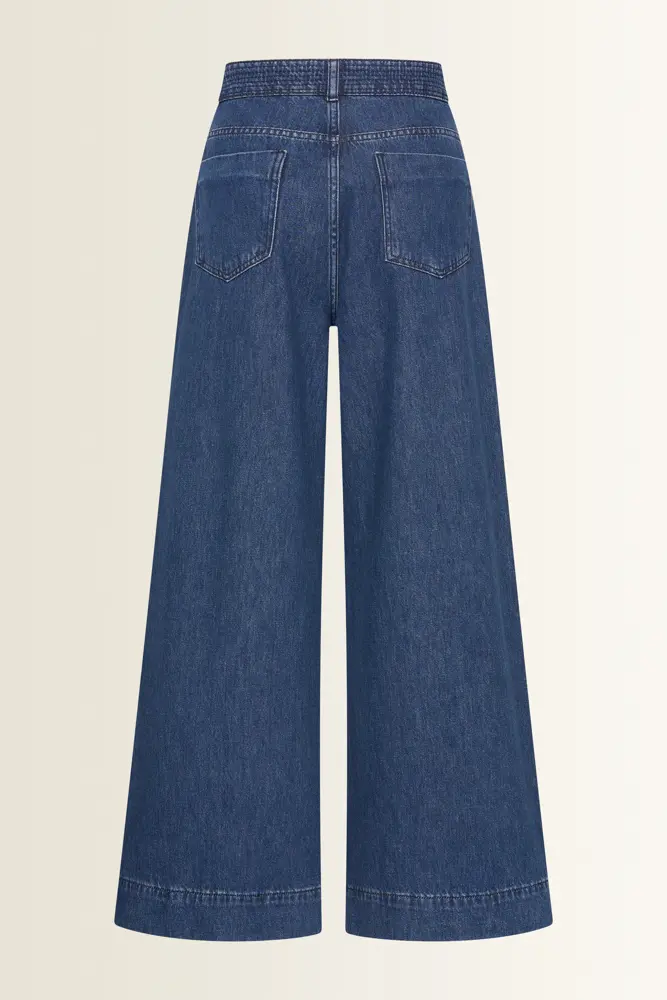Wide-leg jeans met sierstiksels