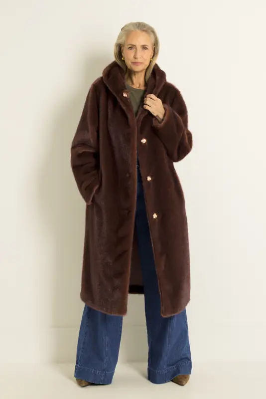 Lange reversible faux fur jas