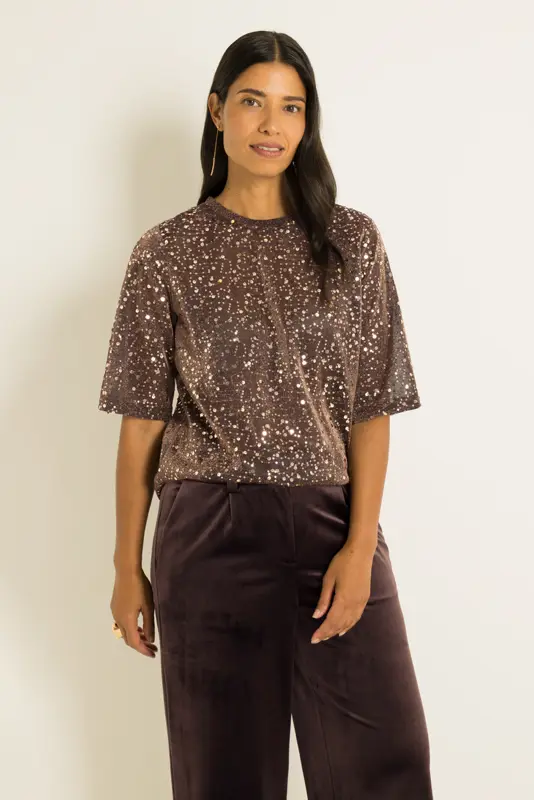 Mesh top met pailletten