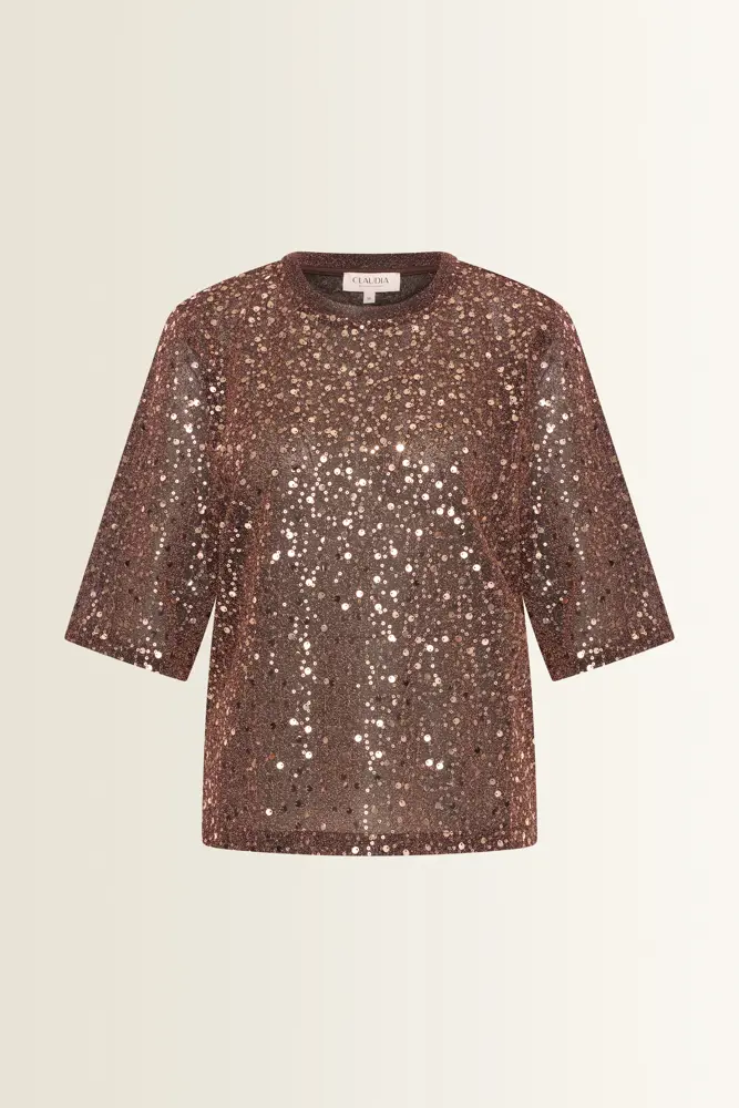Mesh top met pailletten