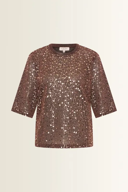 Mesh top met pailletten