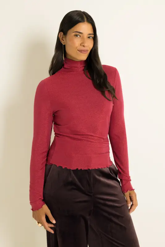 Coltop met lurex en ruffle