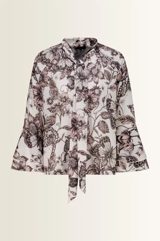 Blouse met botanische print en strikband Monari