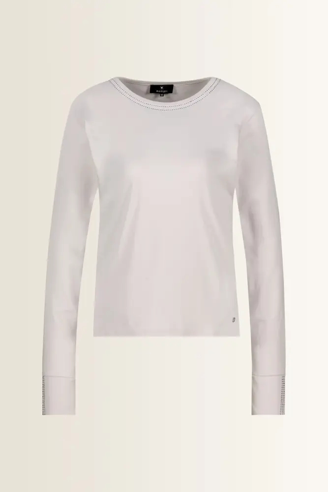 Katoenen longsleeve met strassdetails Monari