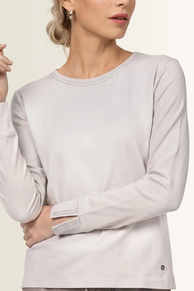 Katoenen longsleeve met strassdetails Monari